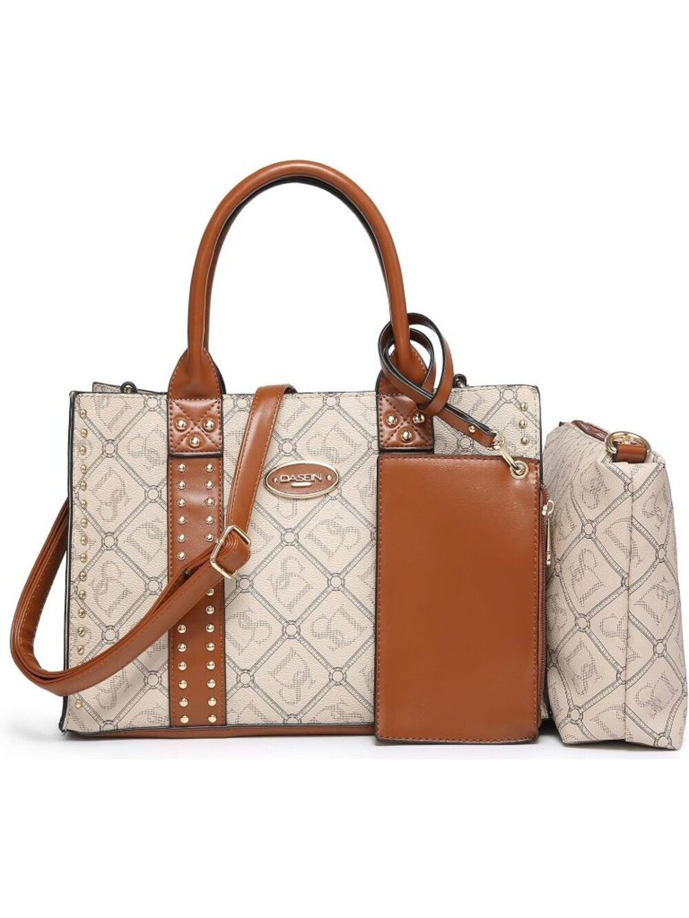 Women's 01 Beige Wallet Set Top Handle Satchel Shoulder 3pcs Hobo Handbag